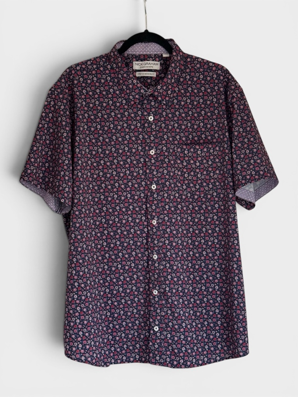 Nick Graham Everywhere Performance Stretch Floral Short Sleeve Button Down Shirt